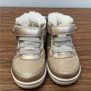 New Size 4 Mayoral Gold w/ Gold Sparkles Sneakers with Faux Fur